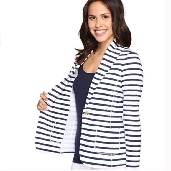 Lilly Pulitzer Mindy Blazer Navy white Striped nautical cotton cardigan XS - Picture 4 of 7